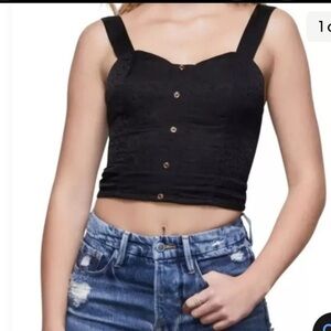 Good American Black Cheetah Print Satin Crop Top